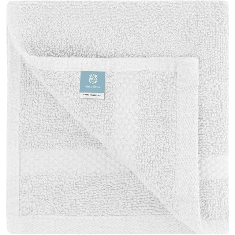 WhiteClassic Luxury Cotton Washcloths - Large Hotel Spa Bathroom Face Towel, 12 Pack