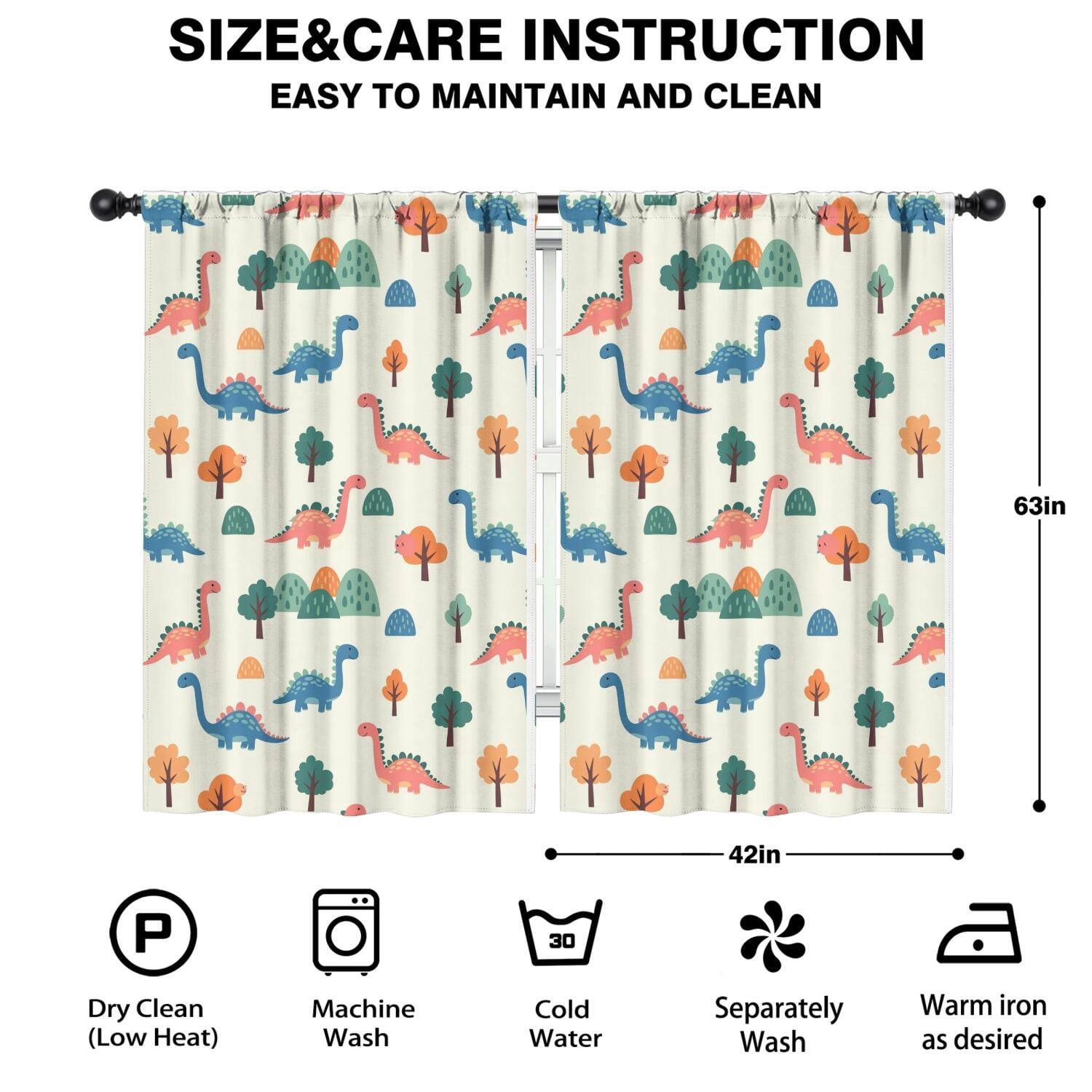 Blackout Kids Curtains,Beige Dinosaurs Landscapes Pattern Childrens Insulated Curtains Set Of 2,Bedroom Essentials,Toddler Room Decor 42"x63"