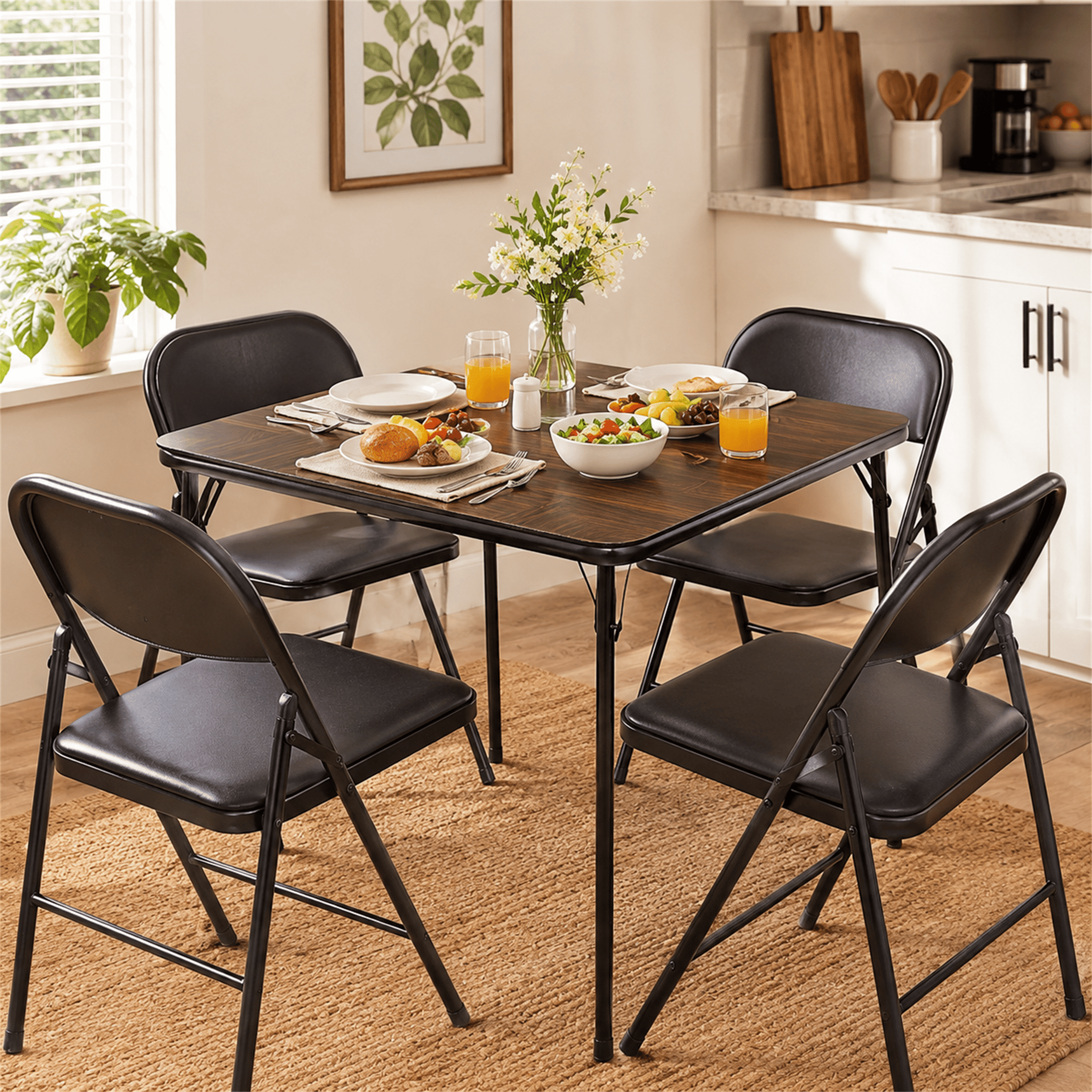 Homy Casa 34" Square Folding Card Table, Portable Wood Grain Table for Dining and Games, Walnut