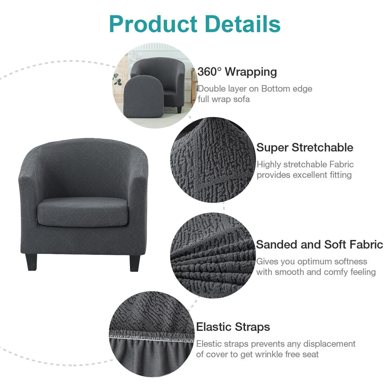 LKJYER Club Chair Slipcover 2-Piece Stretch Barrel Chair Slipcovers Tub Chair Slipcovers Soft Spandex Armchair Covers Swivel Chair Cover Sofa Cover Furniture Protector for Living Room