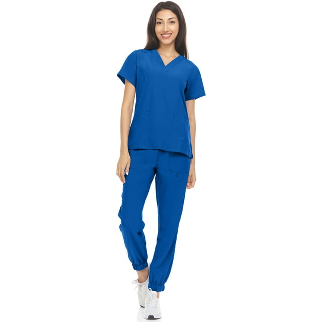 Hey Collection Womens Stretch Colorful VNeck Jogger Scrubs Set