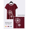 thumbnail image 5 of ZXSXSY Women Dandelion Floral Print Color Block Round Neck Short Sleeve Top, 5 of 6