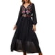 thumbnail image 5 of Vestido largo bordado de gasa con cuello en V vestido elegante para mujer traje diario holgado, 5 of 8