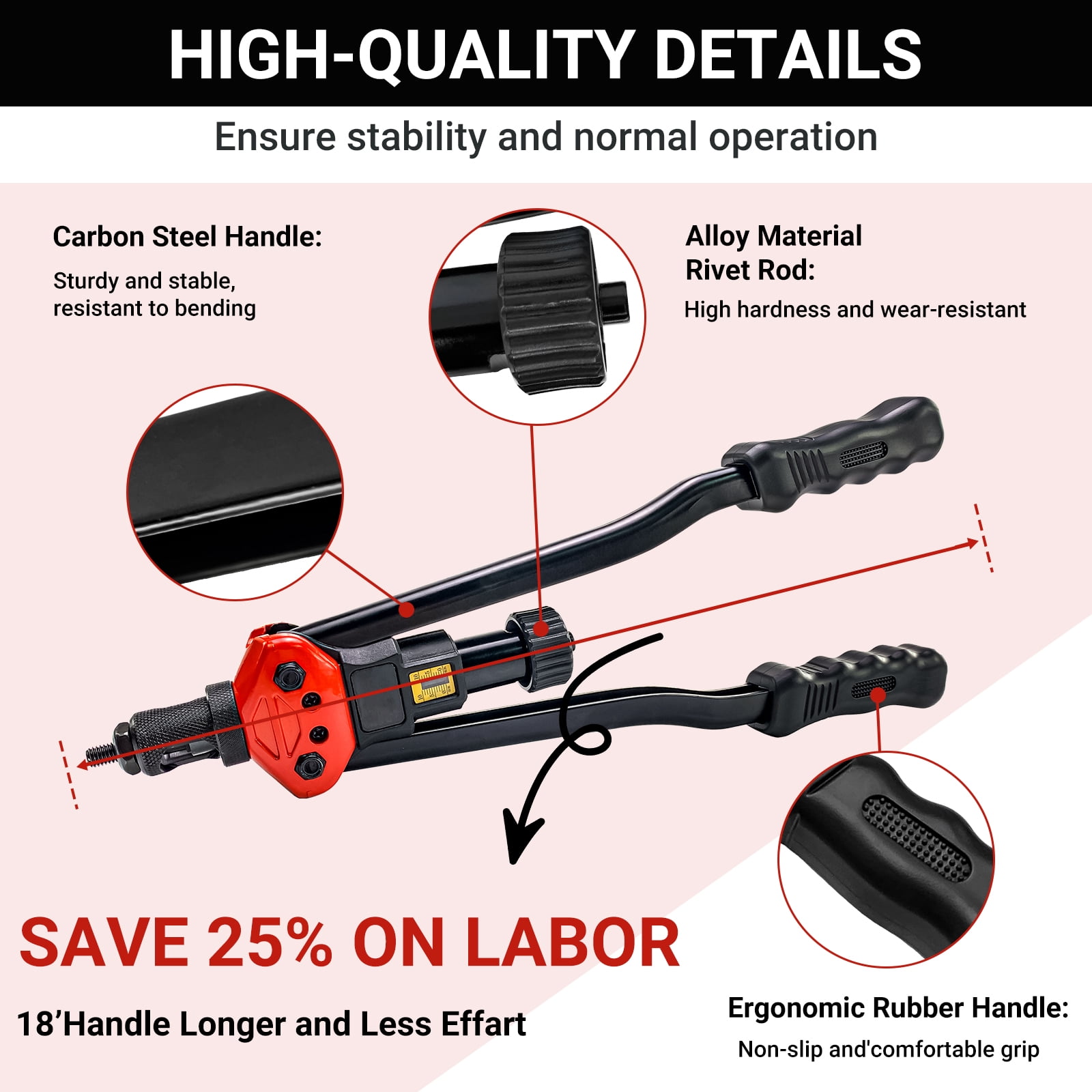 iMeshbean Rivet Nut Gun Kit Rivnut Setting Tools Nut Setter Tool Hand Blind Riveter 16"