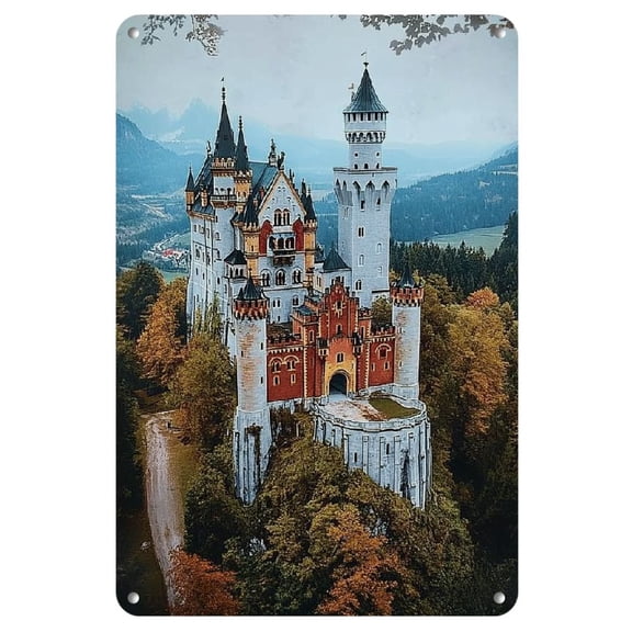 1pc of New Neuschwanstein Iron Painting, 8X12 Inches Metal Wall Art, Vintage Style, No Power Required, Zero Formaldehyde Home Decor Item.