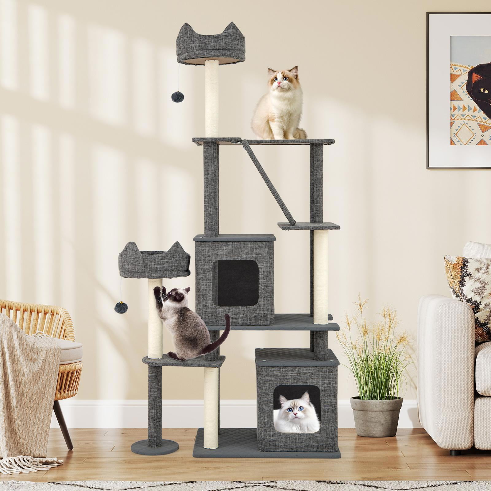 Barara King 71Inch Tall Cat Tower with Scratching Posts, Multi-Level Large Cat Tree, Modern Cat Tower Tree for Indoor Cats, Gray