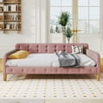 thumbnail image 3 of Pink Tufted Headboard Sofa Bed, Full Size Upholstered Daybed with Handrail and 4 Support Legs, Modern Velvet Platform Bed for Livingroom Bedroom, 3 of 8