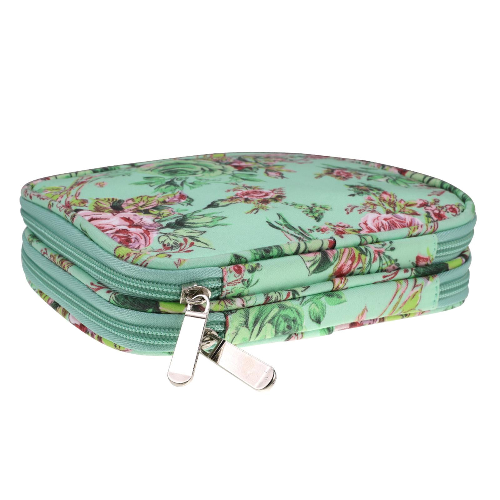 S SERENABLE Crochet Hook Case Empty Portable Double Layers Sewing Circular Knitting Storage Bag Organizer , Green Peony