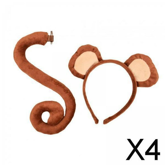 Runquan 4xMonkey Ears and Tail Set Cute for Masquerade Animals Themed Parties Festival