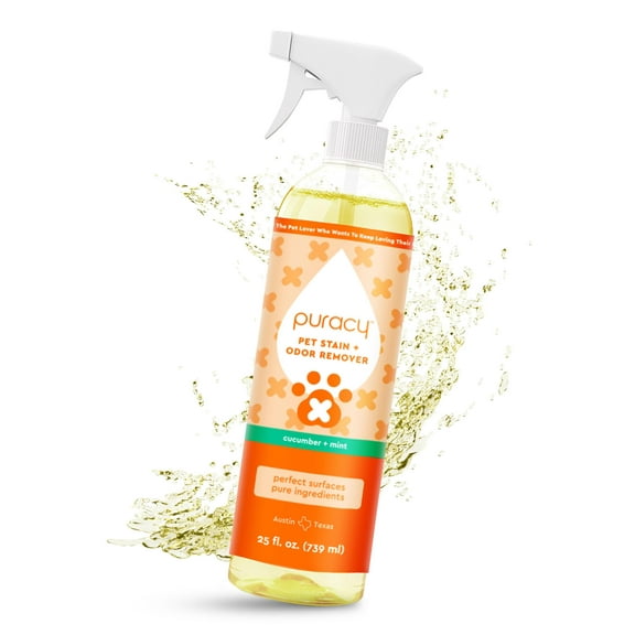 Puracy Pet Stain and Odor Remover - Enzyme Cleaner for Dog Urine and Poop Carpet - Cat Pee Enzyme for Cat Urine Cleaner Destroyer - Cucumber & Mint, 25oz