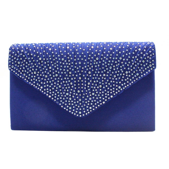 Bolso de novia clásico de satén con diamantes de imitación en color AB, estilo sobre, para banquetes