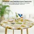 thumbnail image 7 of Round Fitted Vinyl Tablecloth with Elastic Edged and Flannel Backing,Wipeable Waterproof, Yellow, 43" to 55'', 7 of 7