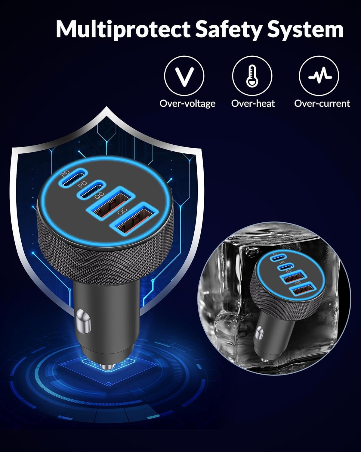 iPhone 17 16 15 Car Charger Fast Charging, 90W 4-Port USB C Fast Car Charger Cigarette Lighter Adapter with 240W 3FT USB-C Cable for iPhone 17/Air/17 Pro/16/15 Pro Max/Plus/16e, iPad, Galaxy, Android