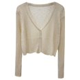 thumbnail image 4 of Arlun Lightweight Cropped Knit Cardigans Sweater for Women V-Neck Button down Open Front Crop Cardigan Tops Soft Comfortable Fashion Solid Color Long Sleeve Outwear Tops Beige One Size, 4 of 4