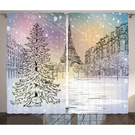 Winter Decorations Curtains 2 Panels Set, Image of Stormy Winter Day in Paris Streets Eiffel Tower Europe Scene, Window Drapes for Living Room Bedroom, 108W X 84L Inches, Pink White, by (The Two Towers Best Scene)