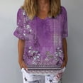 thumbnail image 1 of T-Shirt à Manches Courtes pour Femmes Seductiva jusqu'à 50 % de Rabais Chemise à Manches Courtes à Col en V pour Femmes en Coton et Lin avec Art Floral Claus, 1 of 5