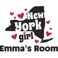 thumbnail image 1 of New York Girl NY Map Hearts Newyork Customized Wall Decal - Custom Vinyl Wall Art - Personalized Name - Baby Girls Boys Kids Bedroom Wall Decal Room Decor Wall Stickers Decoration Size (12x20 inch), 1 of 1