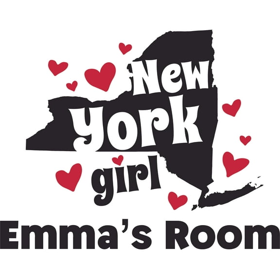 New York Girl NY Map Hearts Newyork Customized Wall Decal - Custom Vinyl Wall Art - Personalized Name - Baby Girls Boys Kids Bedroom Wall Decal Room Decor Wall Stickers Decoration Size (20x40 inch)