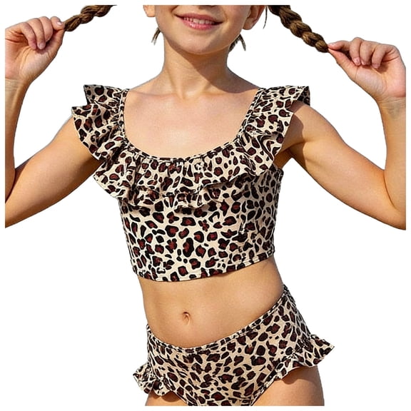 XZNPDUCQ Toddler Baby Girl Swimsuit Ruffle Swimwear Bikini Tankini Sunsuit 2Pcs Summer Bathing Suit Swimming Suit For Girls 9-10 Years Khaki