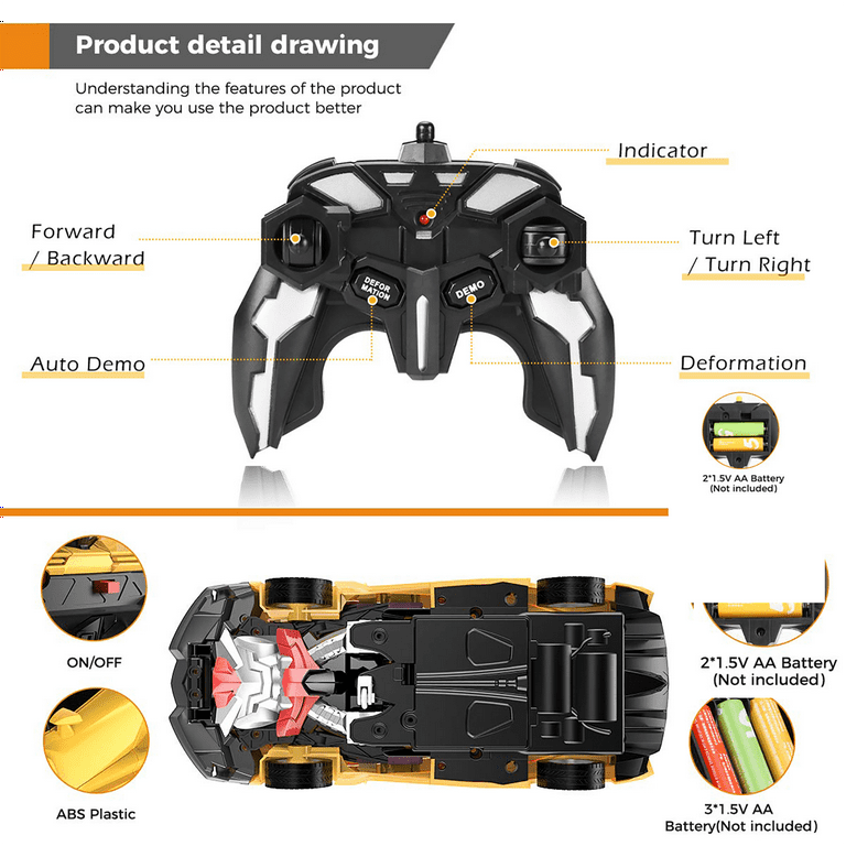 Rechargeable 2-in-1 Remote Control Car Transform Robot, 360