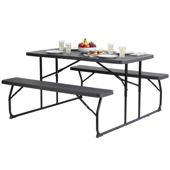 Gray Outdoor Foldable Woodgrain Portable Picnic Table Set