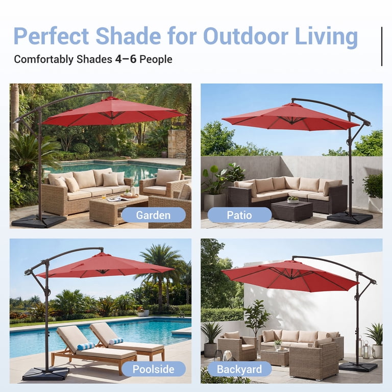 NAPWANT 10ft Cantilever Patio Umbrella with 4-Piece Weighted Base Included,  Offset Hanging Umbrella with Crank & Tilt, Red - Walmart.com