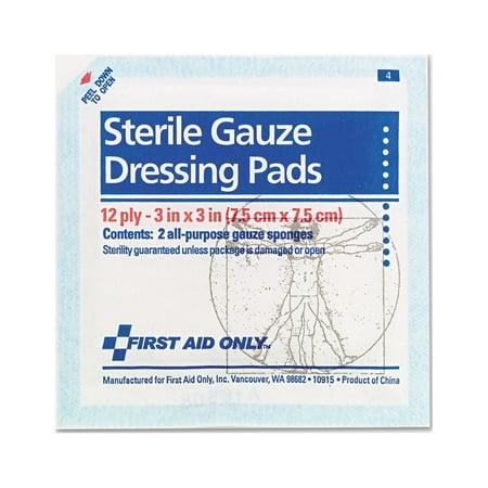 First Aid Only FAE-5005 3 in. x 3 in. 12-Ply SmartCompliance Sterile Gauze Pads (5/Pack)
