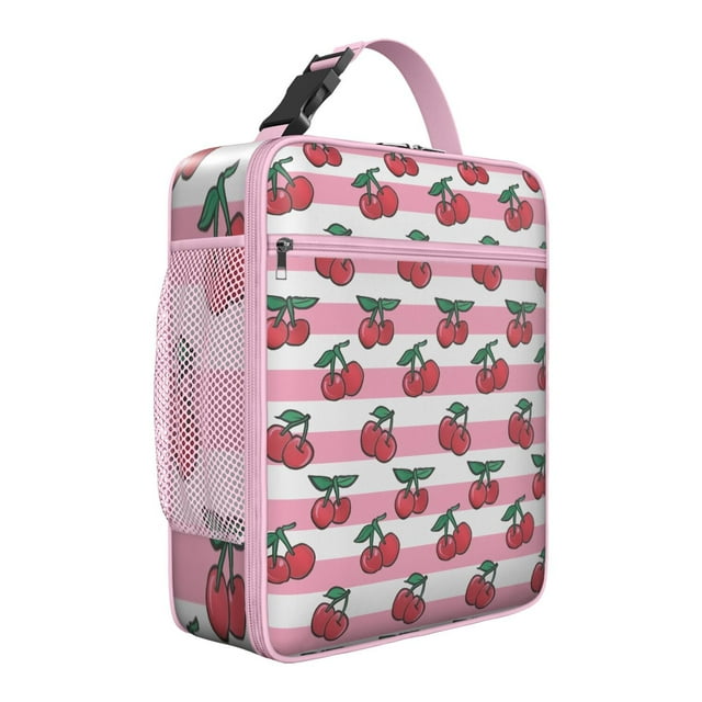Sac à Lunch Cerise – Motif de Fruits Cerises Rouges Mignon Design Esthétique pour Amateurs de Cerises Illustration d'Art de Bonbons Rose Doux Sac Isotherme Réutilisable