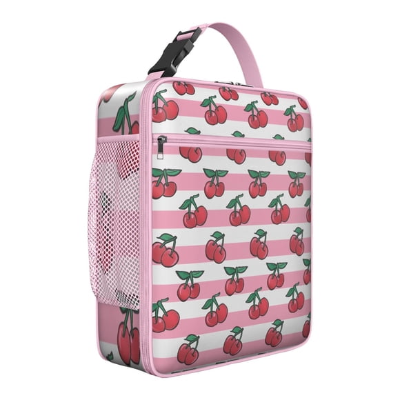 Sac à Lunch Cerise – Motif de Fruits Cerises Rouges Mignon Design Esthétique pour Amateurs de Cerises Illustration d'Art de Bonbons Rose Doux Sac Isotherme Réutilisable