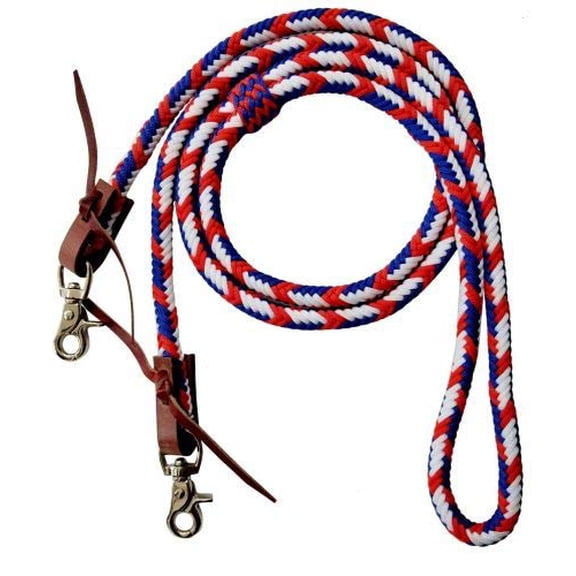 Showman 8' Red, White & Blue Braided Nylon Barrel Reins