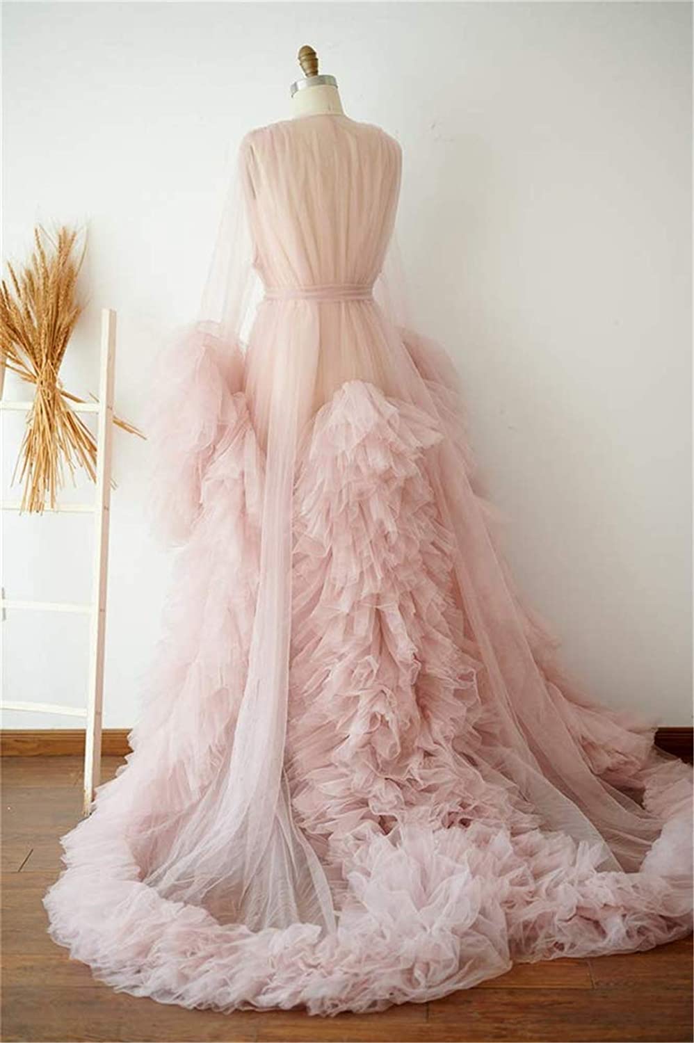 Tulle Maternity Dress Robe For Photoshoot - Long Sleeve, V-Neck, Bridal Or Baby Shower Photography