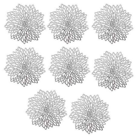 

Hibiscus Placemat Round Placemats for Wedding Placemat Kitchen Decoration (Silver 8 PCS)