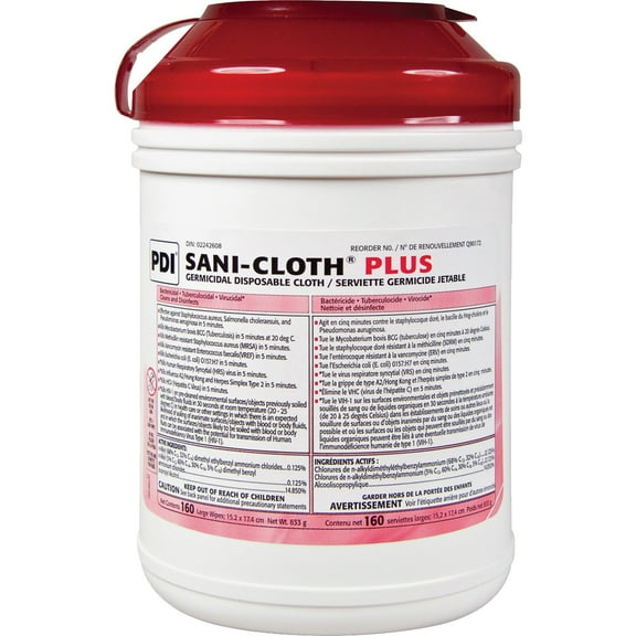 PDI Healthcare Sani-Cloth Plus Germicidal Wipes, Disinfectant, 160 Count