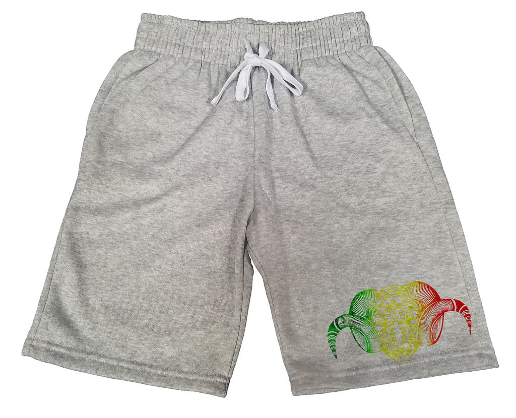 Mens Tribal Rasta Ram B270 Gray Fleece Jogger Sweatpants Gym Shorts
