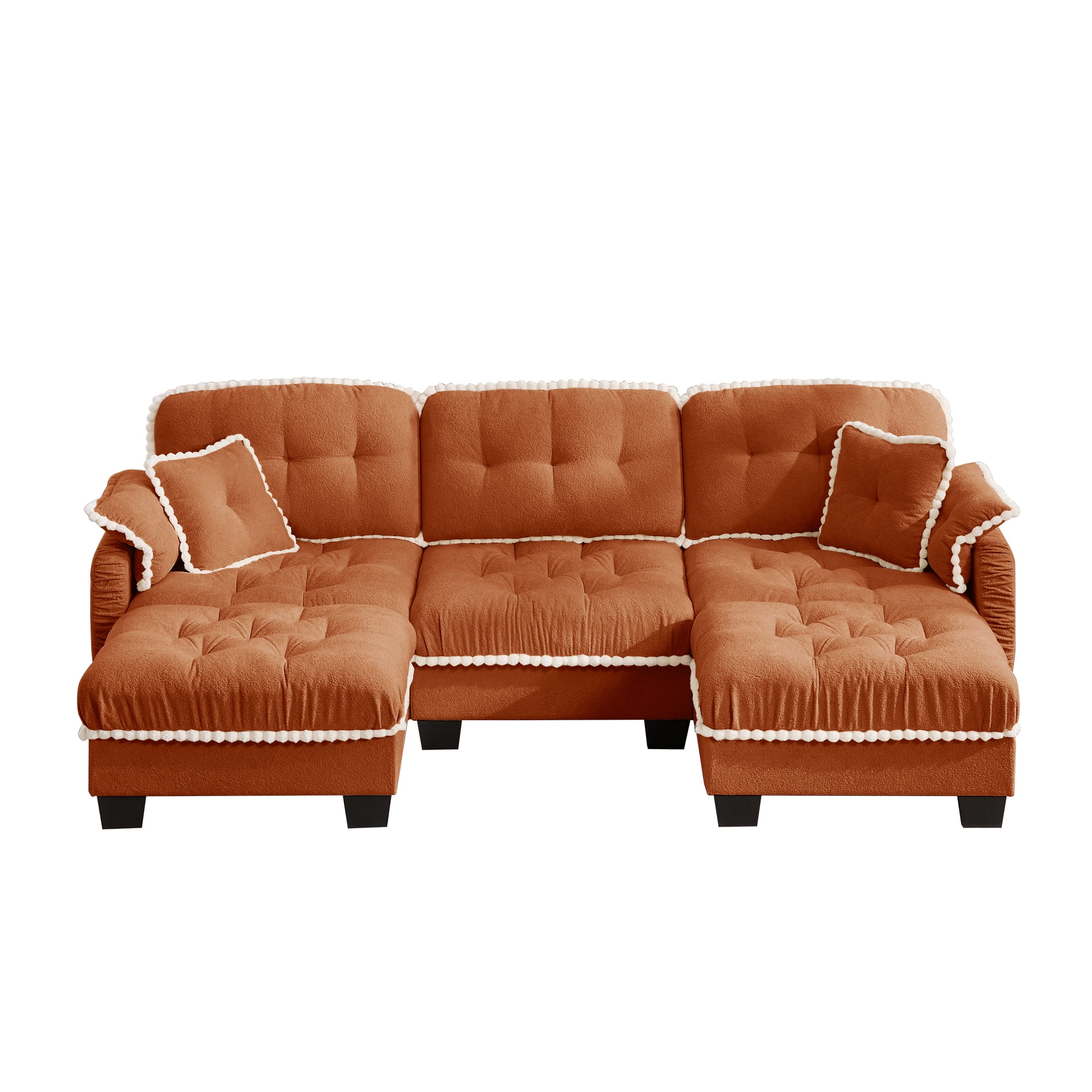 Aenkyo 100.7" Chenille Modular Sectional Sofa with 2 Movable Ottomans, 3-Seater, Orange