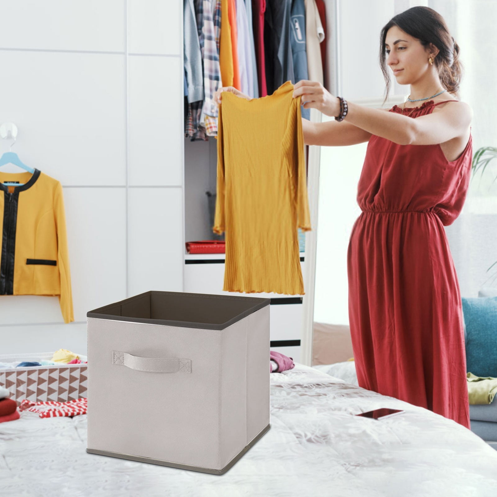 Viflosae Clearance Lidless Clothes And Toys Organizer Desktop Storage Box Closet Drawer Non-woven Storage Box Beige Style Rollback