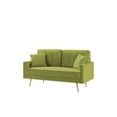 thumbnail image 6 of Modern Loveseat Couch, 61”Mid-Century Velvet Upholstered Sofa, 2 Seater Sofá Chairs with Golden Metal Tapered Legs, 2 Toss Pillows for Home Office Apartment Small Spaces, Olive Green, 6 of 8