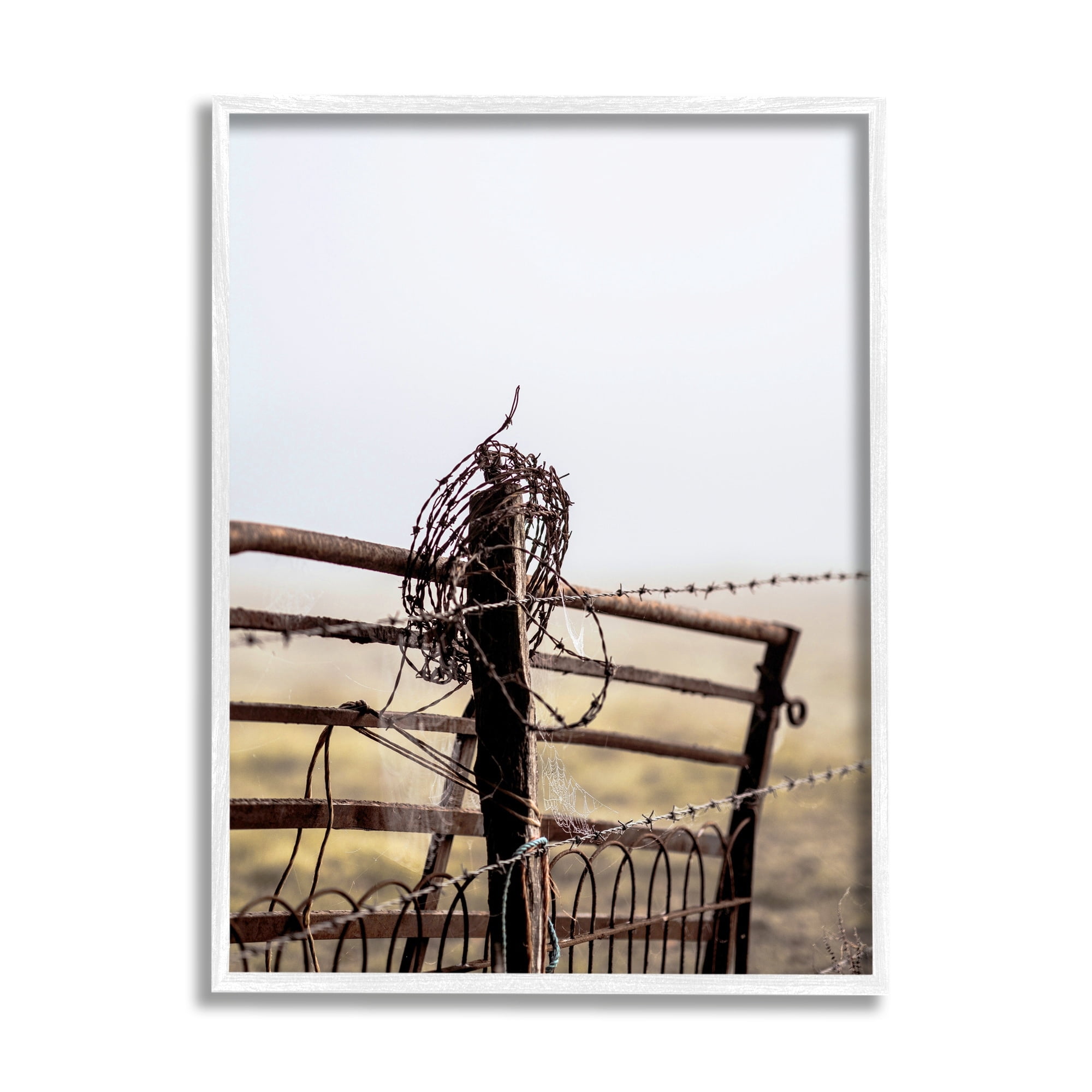 Stupell Industries Rural Meadow Fence Barbed Wire Countryside Photography Photograph White Framed Art Print Wall Art, Design by Leah Straatsma