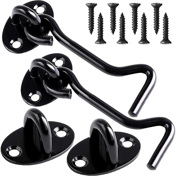 Gancho de cabina negro, gancho de cabina de acero inoxidable, gancho de pestillo de puerta, pestillo de puerta fácil de instalar, un total de dos juegos contiene 8 tornillos TUNC Sencillez