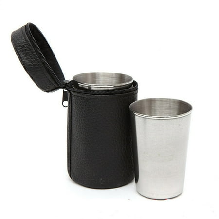 

YLLSF 4pcs Stainless Steel Cup Drinking Wine Glasses With Leather Lid Bag for Outdoor