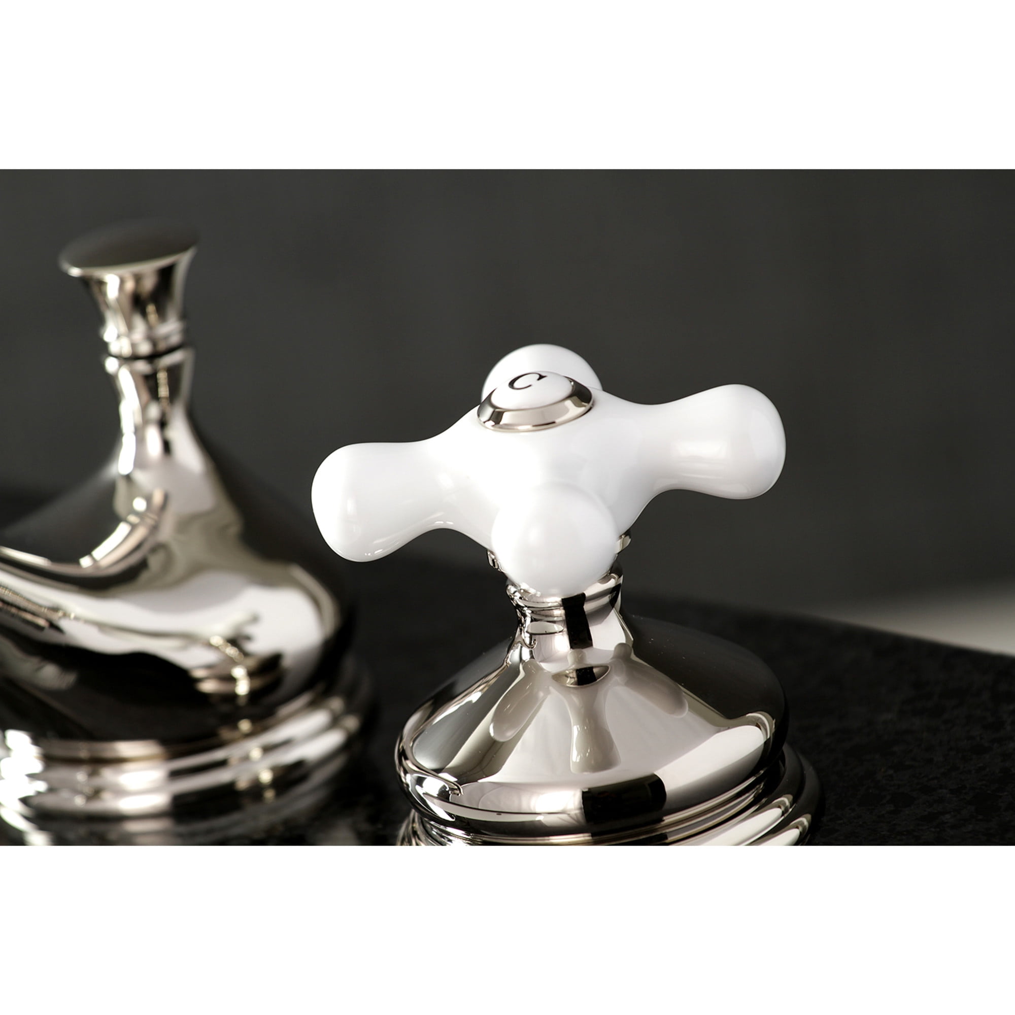 Kingston Brass KS1166PX Heritage Two-Handle 3-Hole Deck Mount Widespread Bathroom Faucet with Brass Pop-Up in Polished Nickel