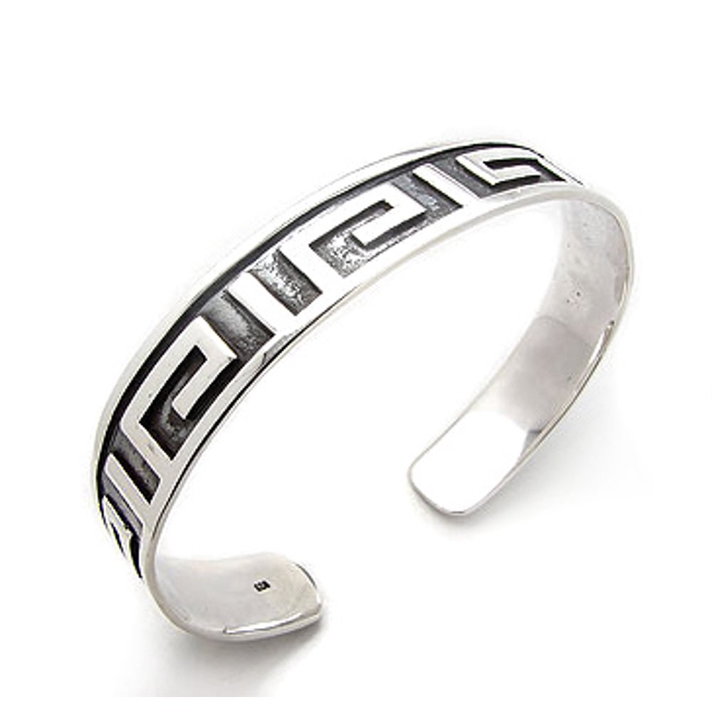 Silver Insanity Mens Sterling Silver Greek Key Pattern Cuff Bracelet