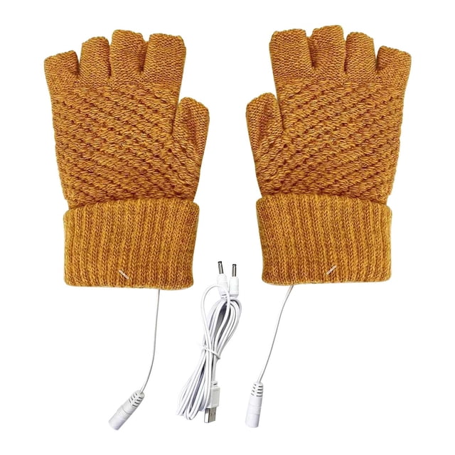Lksixu USB Heating Knitted Gloves Winter Warm Hand Protection Cold Fingerless Gloves Kitchen Gadgets