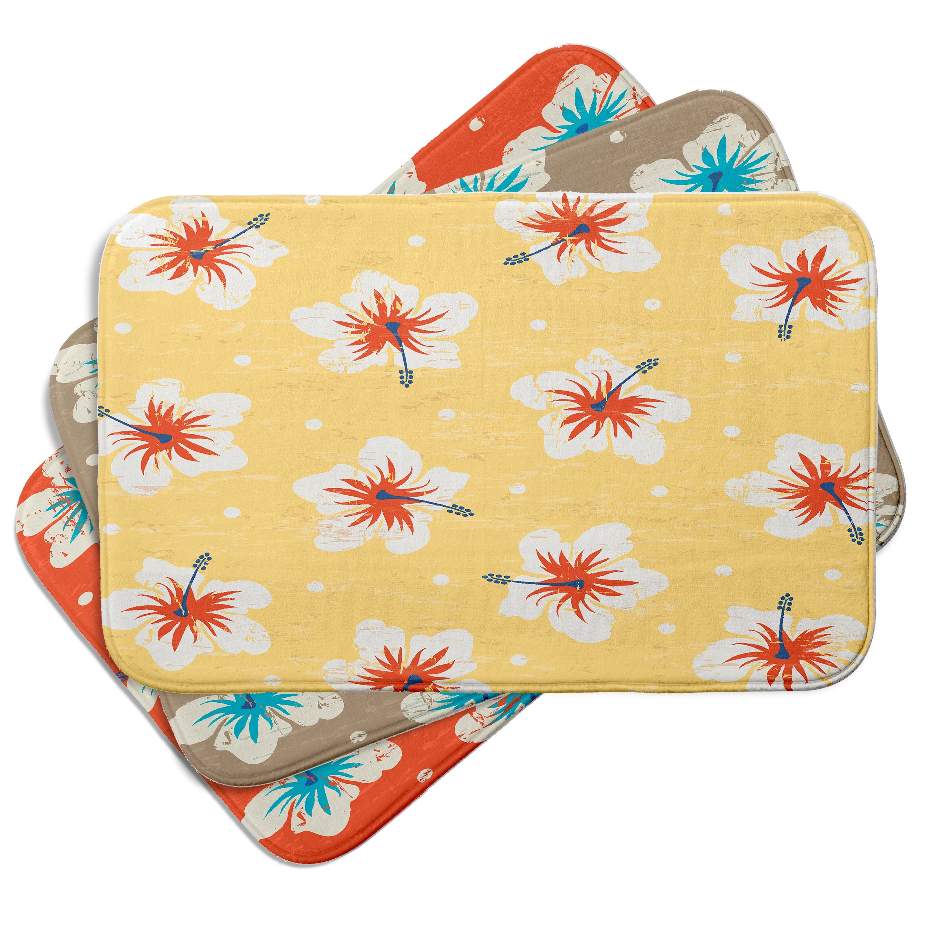 Simply Daisy 24" x 17" Plush Microfiber Orange Hibiscus Blooms Bath Mat