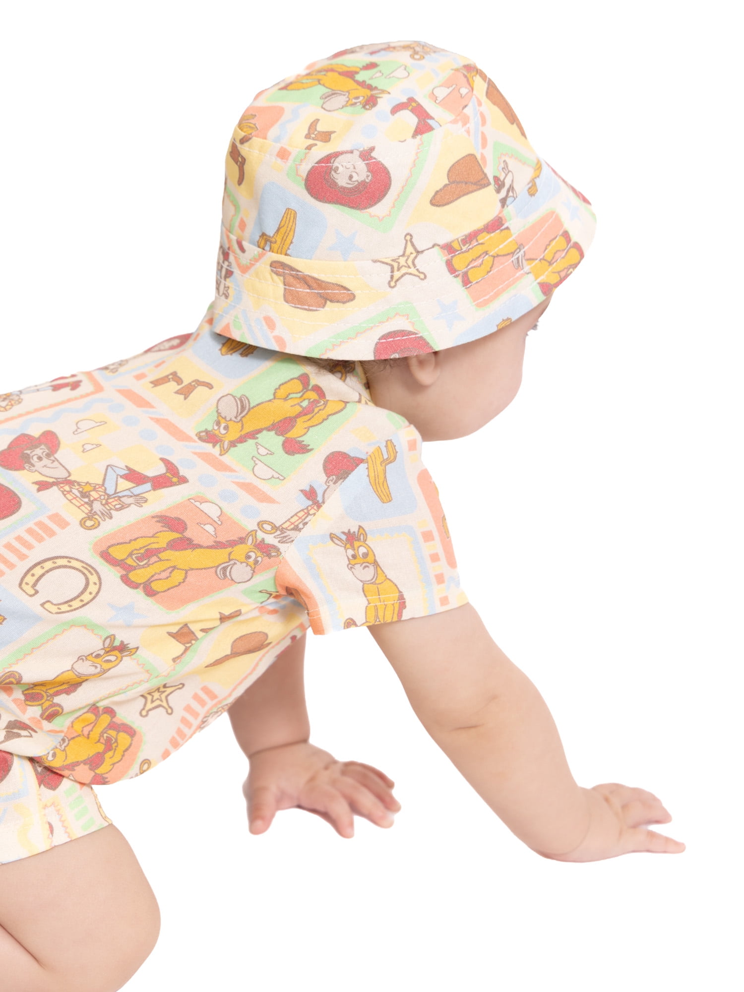 Toy Story Baby Boys' Print Cotton Romper and Bucket Hat Set, 2-Piece, Sizes 0/3M-24M