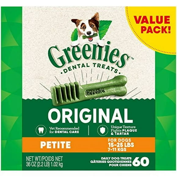GREENIES Friandises pour Chiens Soins Dentaires Naturels Originaux Petites, (60 Friandises) Lot de 36oz.