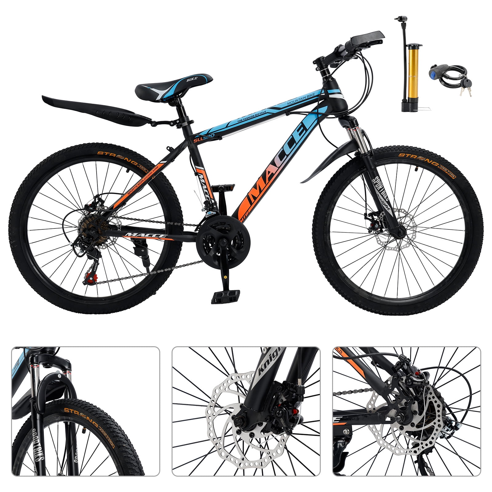 27.5" Spoke Wheel 24 Speed Mountain Bicycle Adult Bike MTB w/ fender Blue & Orange
