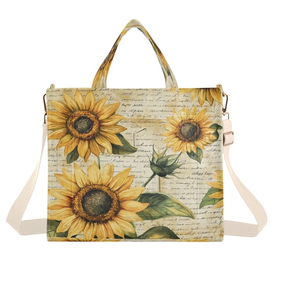 Corduroy Tote Bag for Women Shoulder Handbags Fashion Ladies Purses Satchel Messenger Bags Vintage Sunflowers S