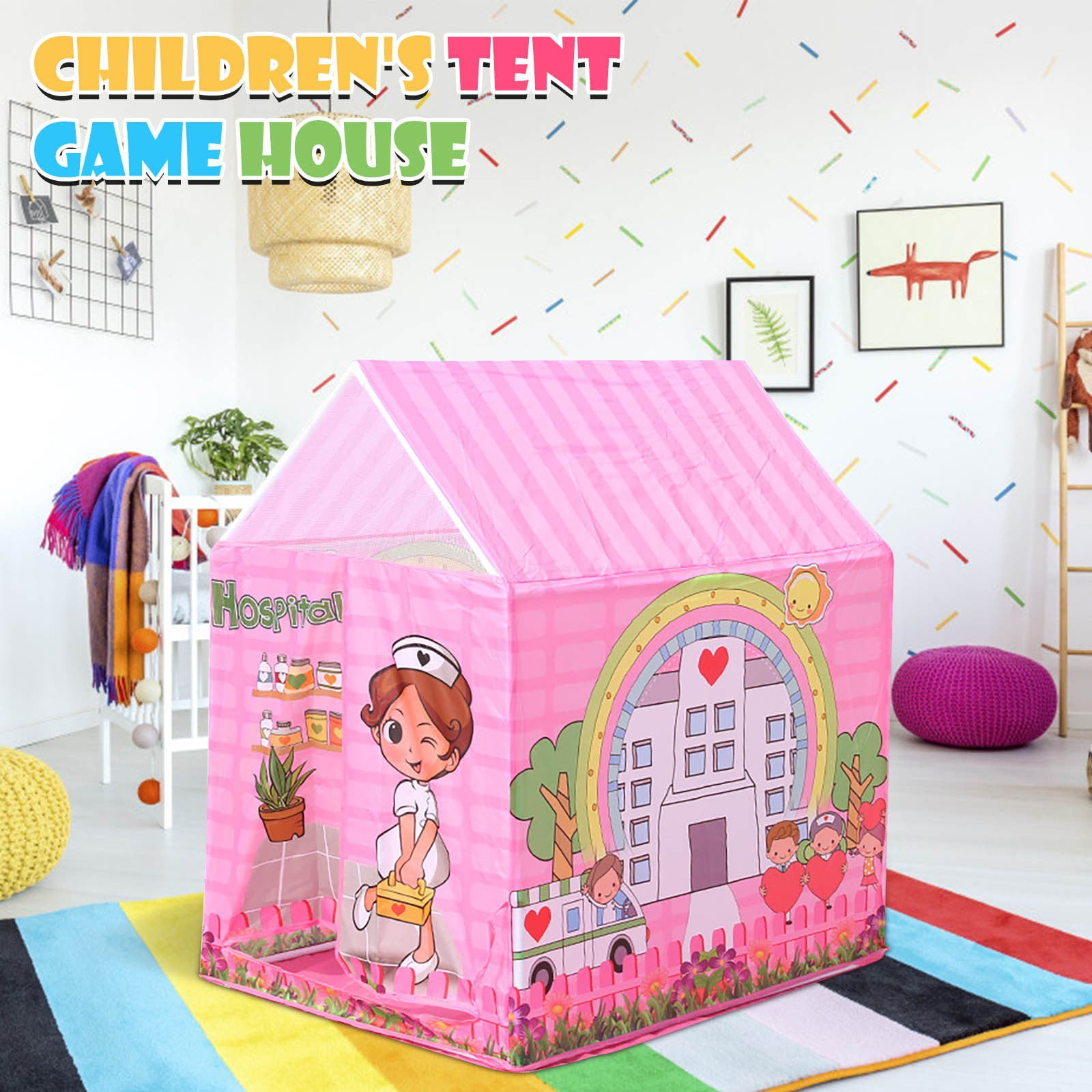 Fire Control Themed Tent Kid Play Tent Indoor Outdoor Playhouse 37"L x 40"H 
