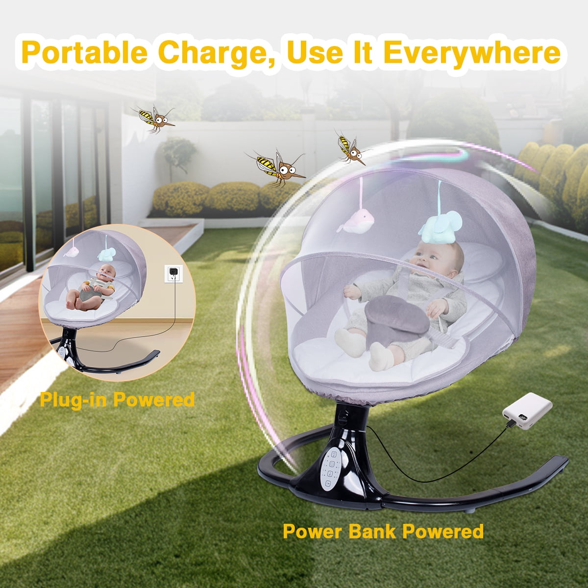 GIATUEE Electric Baby Swing with 12 Lullables, 4-Speed Infant Toddler Swings Bouncer, Bluetooth